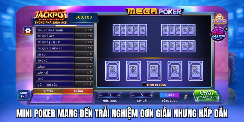 Mini poker mang đến trải nghiệm đơn giản nhưng hấp dẫn